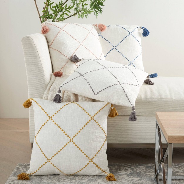 Oversize Life Styles Braided Lattice Square Throw Pillow With Tassels Mina Victory