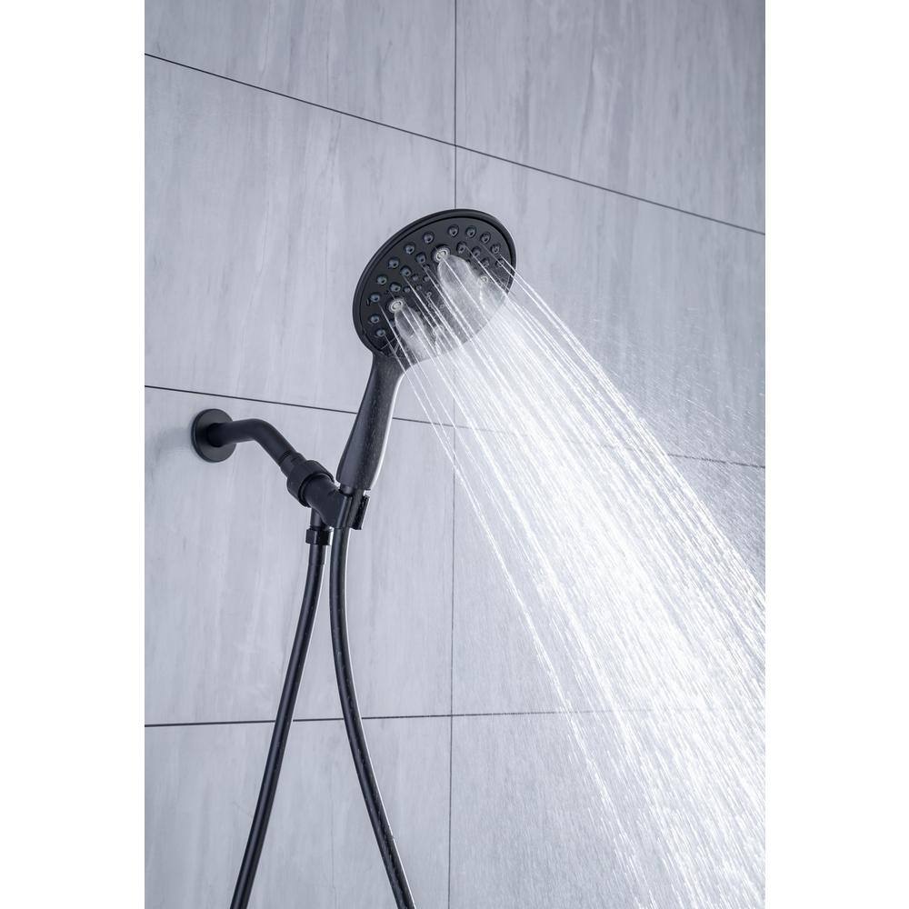 Mondawe Mondawell 6-Spray Patterns 6 in. Wall Mount Handheld Shower Head with Spout and Valve in Matte Black MA-D92102H-6