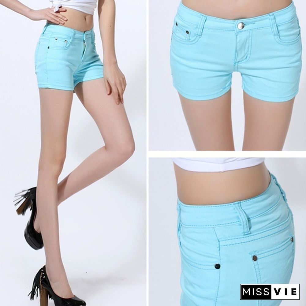 Women Candy-colored Skinny Casual Stretch Jean Denim Shorts Pants Hot