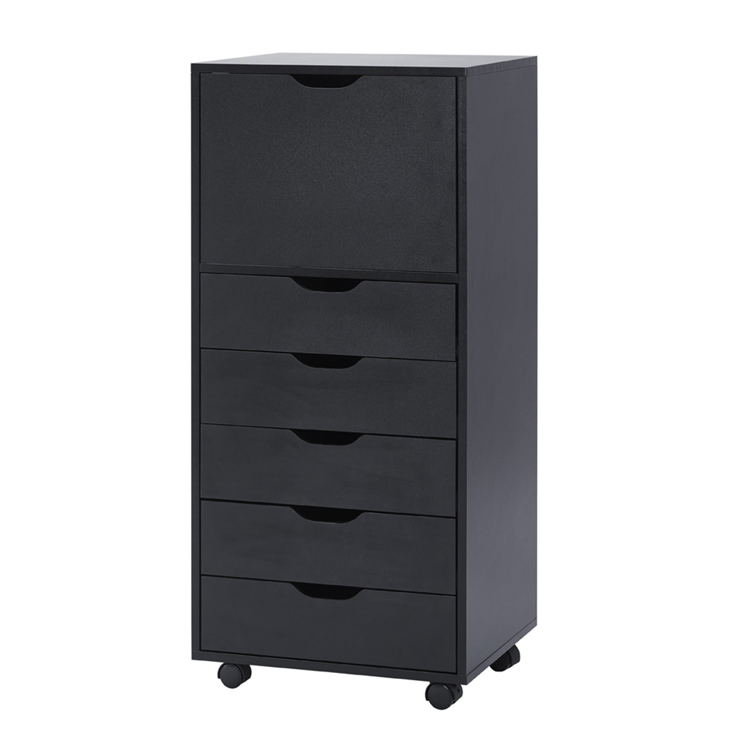 Naomi Home 6 Drawer Dresser, Tall Dressers for Bedroom, Kids Dresser with Wheels, Storage Shelves with Drawers, Small Dresser for Closet, Makeup Dresser with 180 lbs Capacity - Black