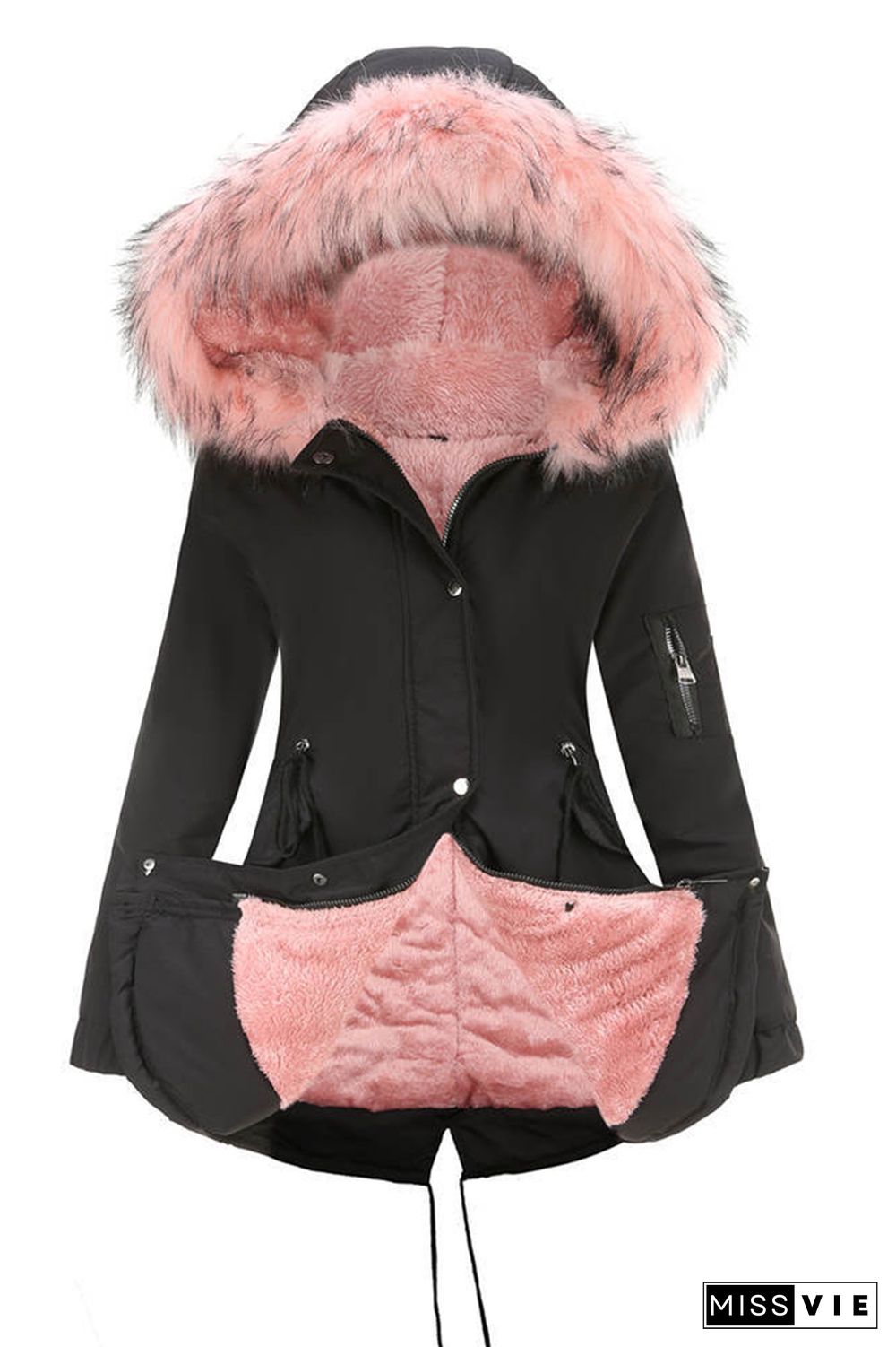 Winter Padded Cotton Jacket Fur Collar Zipper Hooded Coat Wholesale