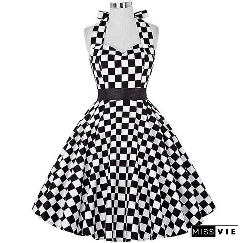 Sexy Halter Party Dress Retro Polka Dot Vintage Dresses Elegant Midi Dress