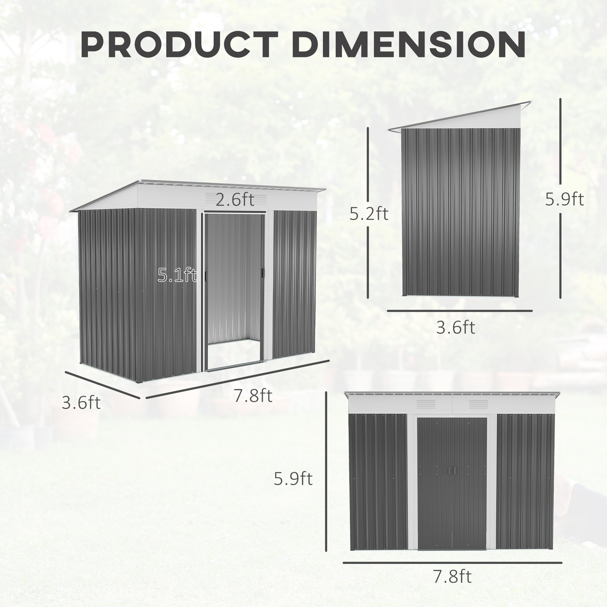 Outsunny 8' x 4' Backyard Garden Tool Storage Shed with Dual Locking Doors, 2 Air Vents and Steel Frame, Black/White