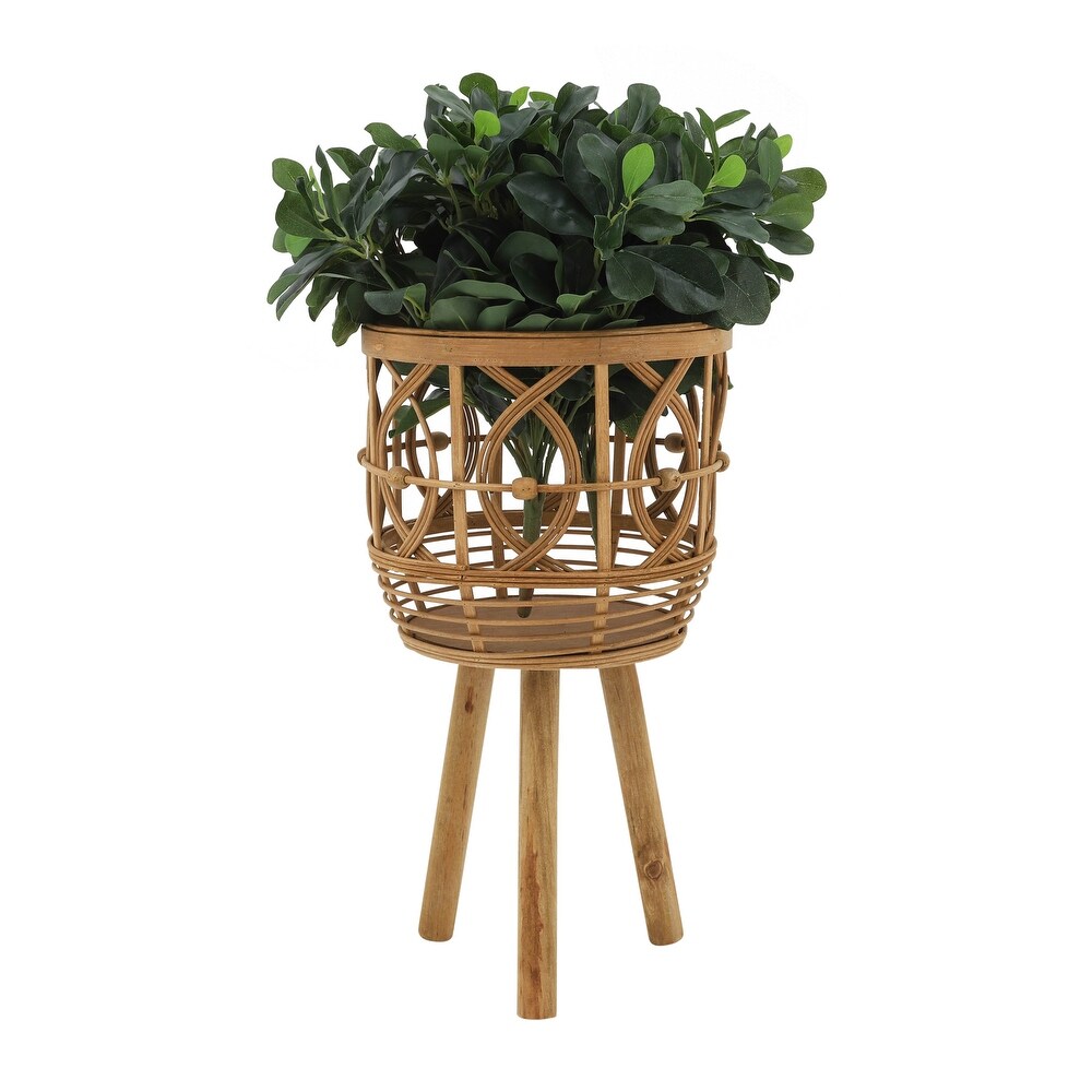 Natural Bamboo Handwoven Planters on Wood Tripod (Set of 3)