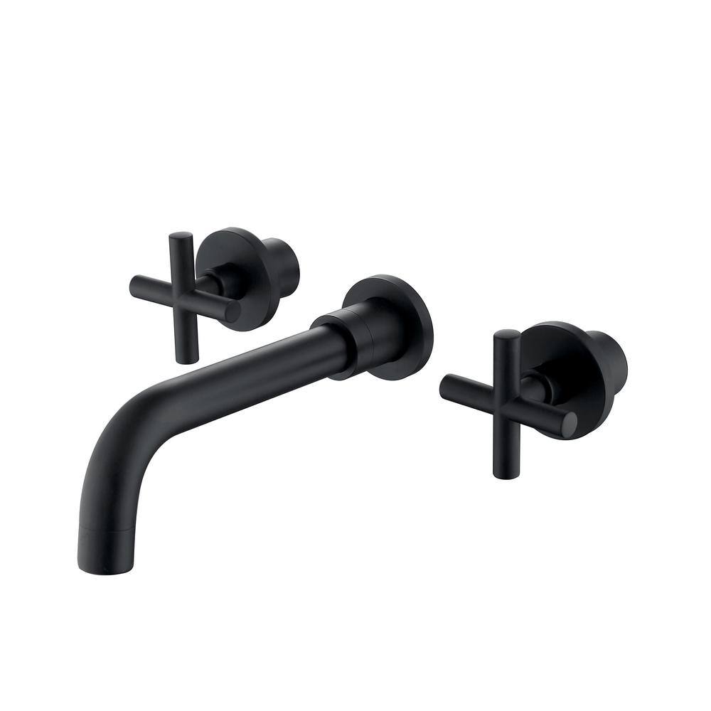 Aurora Decor Ami 2-Handle Wall Mount Bathroom Faucet with Cross Handles in Matte Black ADWBF60002-MB