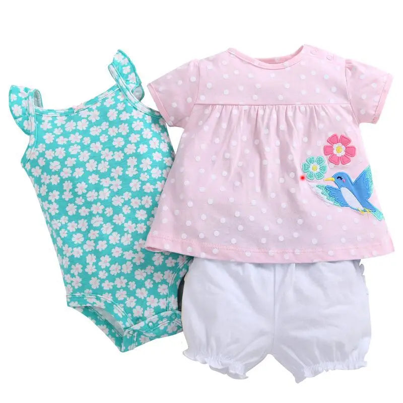 3 Pieces Newborn Infant Baby girl clothes 2023 Summer Cute Cartoon Bodysuit+Tops+Shorts Soft Cotton Bebies Kids Outfits