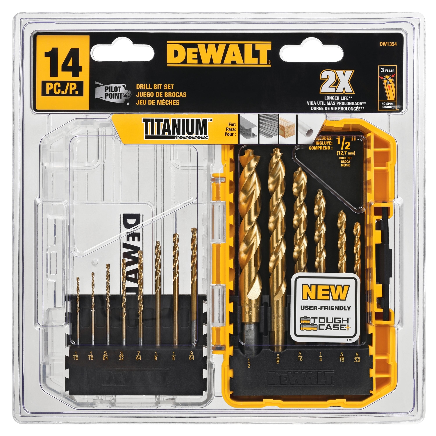 DW Pilot Point Titanium Drill Bit Set 14 pc