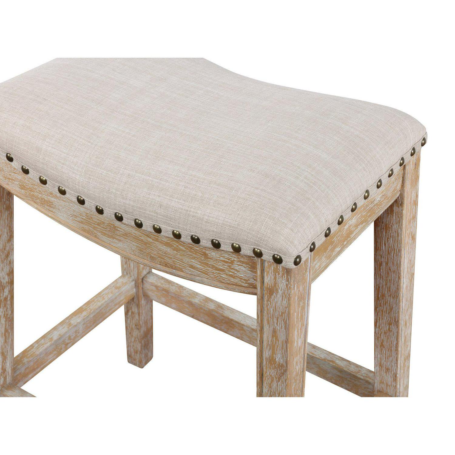 Roundhill Furniture Maroni Upholstered Saddle Counter Stool With Nailhead Trim  Set of 2