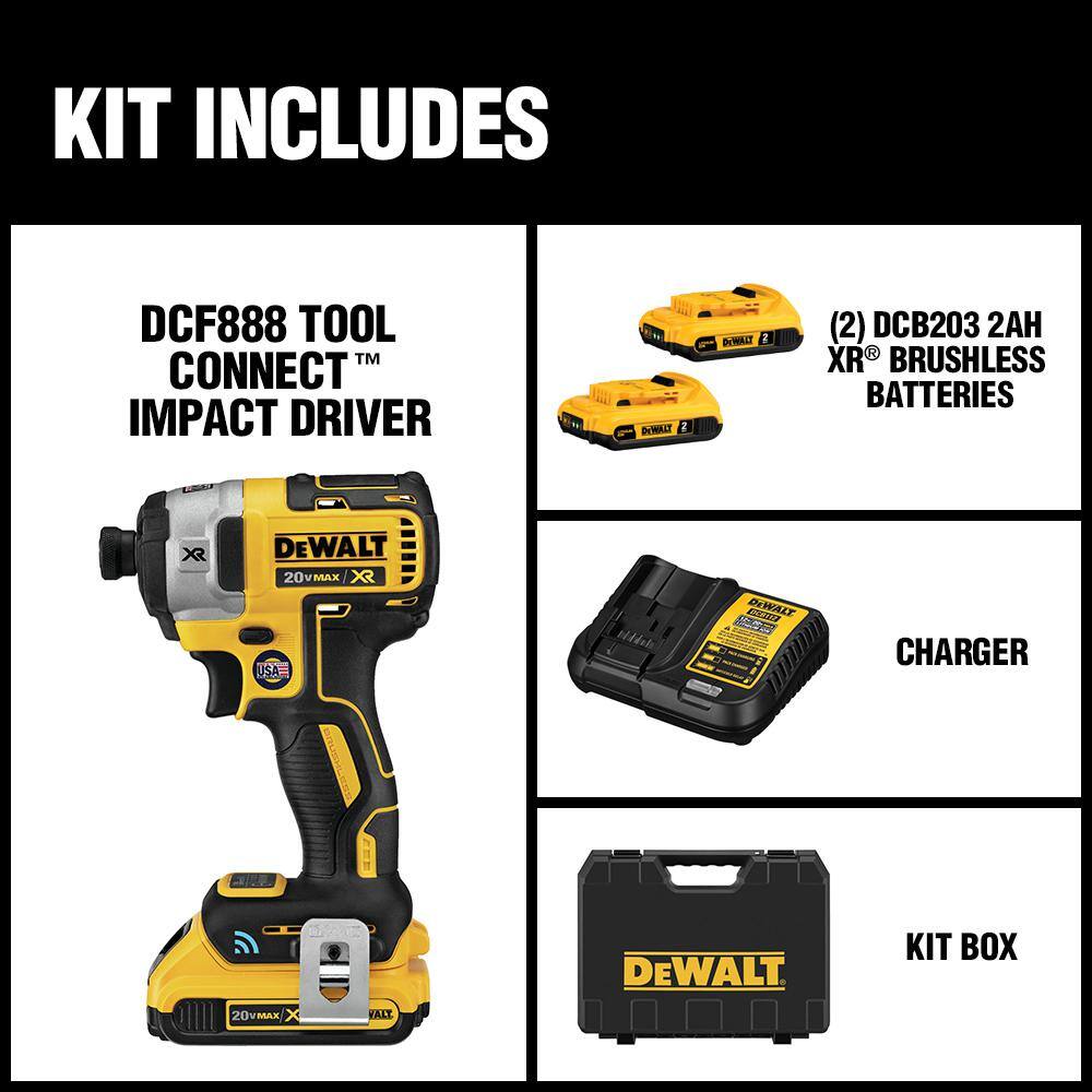 DW 20V MAX XR with Tool Connect Cordless Brushless 14 in. Impact Driver with (2) 20V 2.0Ah Batteries and Charger DCF888D2