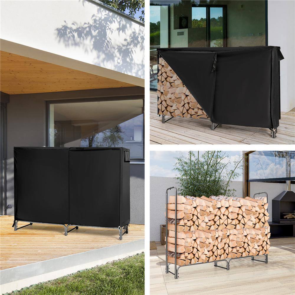 Costway 72 in. Heavy-Duty Indoor/Outdoor Firewood Rack with Waterproof Cover NP10539GR