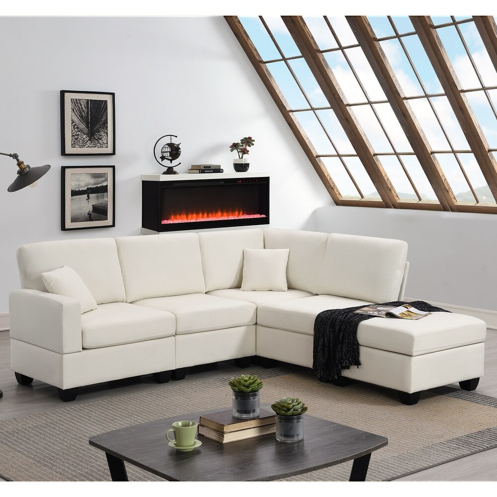 L Shaped Couch Sectional Sofa with Convertible Ottoman   2 Pillows