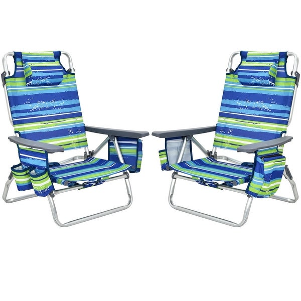 2PCS Folding Backpack Beach Chair 5-Position Outdoor Reclining Chairs