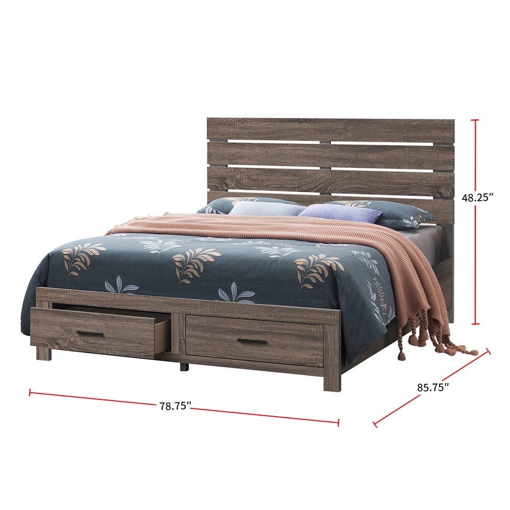 Wooden Eastern King Storage Bedroom Set in Barrel Oak