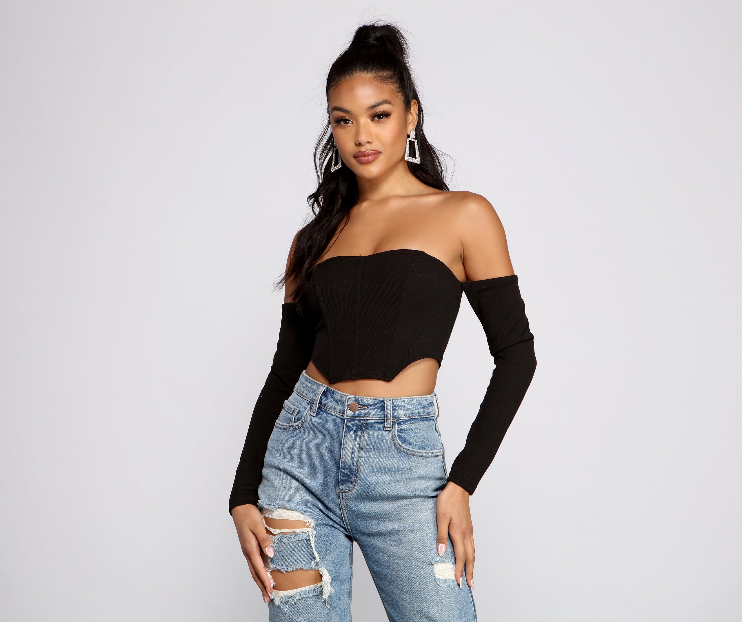 Off The Shoulder Ribbed Knit Crop Top