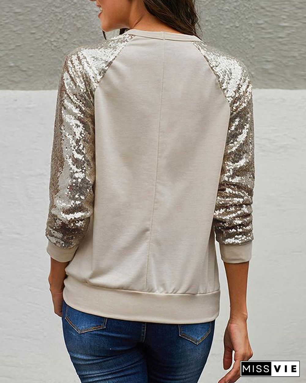 T-Shirt With Sequined Sleeves