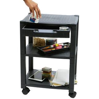 Mind Reader Anchor Collection Mobile Printer Cart with 3-Tiers Storage Drawer 75lb. Capacity Set of 2 Black 2PRCART-BLK