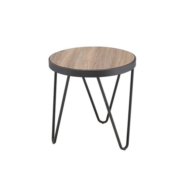 Industrial Round Shaped End Table in Weathered Gray Oak and Metal