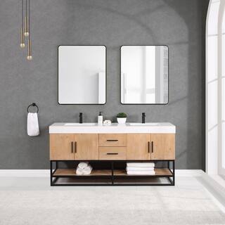 Altair Bianco 72 in. W x 22 in. D x 34 in . H Double Sink Bath Vanity in Light Brown with White Composite Stone Top 552072B-LB-WH-NM