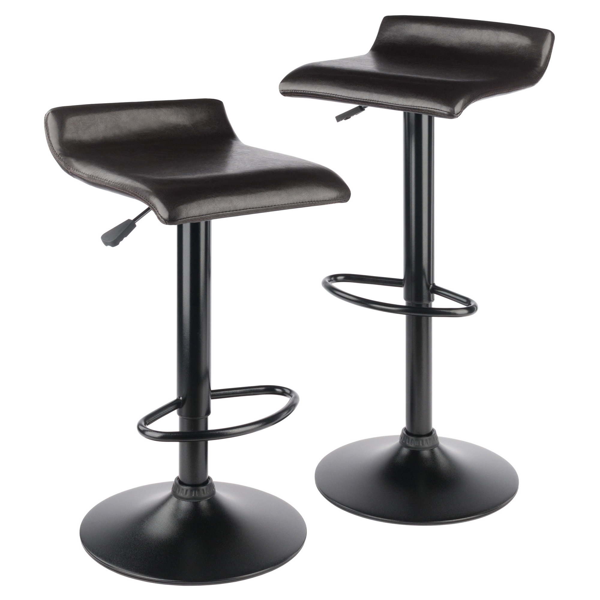 Winsome Wood Cora 3-Pc Pub Set， Faux Marble Table and 2 Adjustable Swivel Stools， Black and Espresso Finish