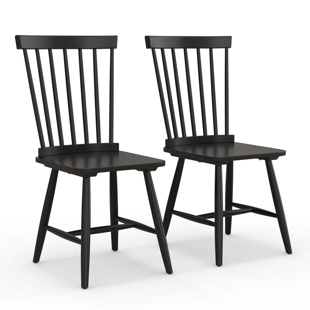 2 PCS Windsor Dining Chairs Armless Spindle Back Wood Black/Natural