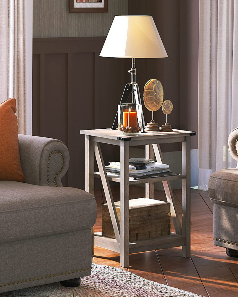 End Table with 3 Tier Open Shelf for Living Room  Office  Bedroom  Washed Grey   Transitional   Side Tables And End Tables   by Imtinanz  LLC  Houzz