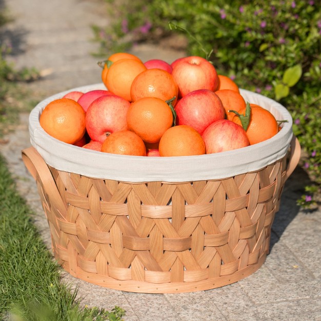 Vintiquewise Wooden Round Display Basket Bins Lined With White Fabric Food Gift Basket