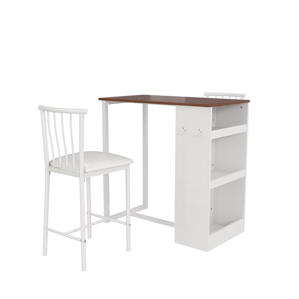 3-Piece Counter Height Dining Set with Storage， White