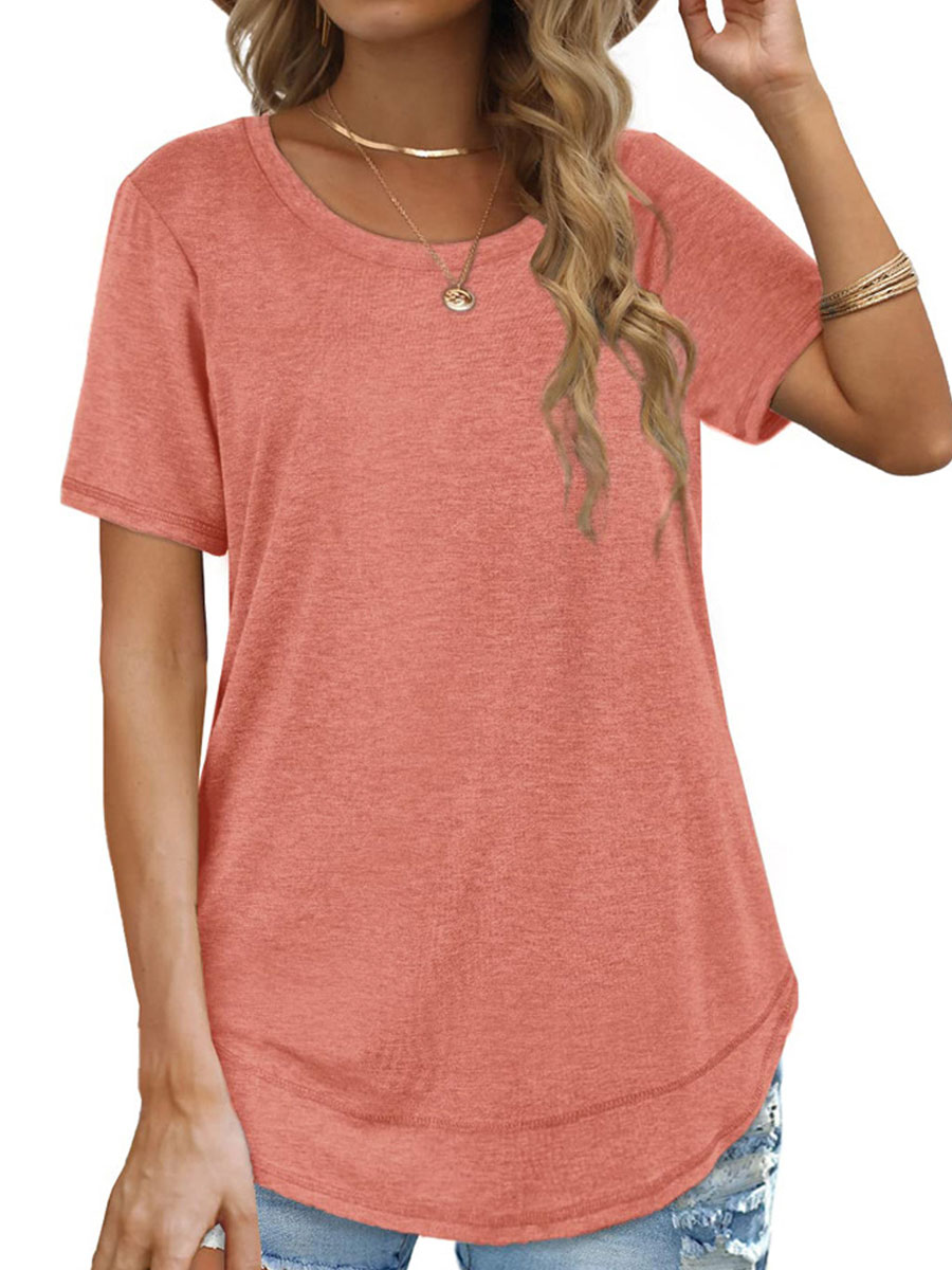 Round Neck Casual Loose Solid Color Short-sleeved T-shirt