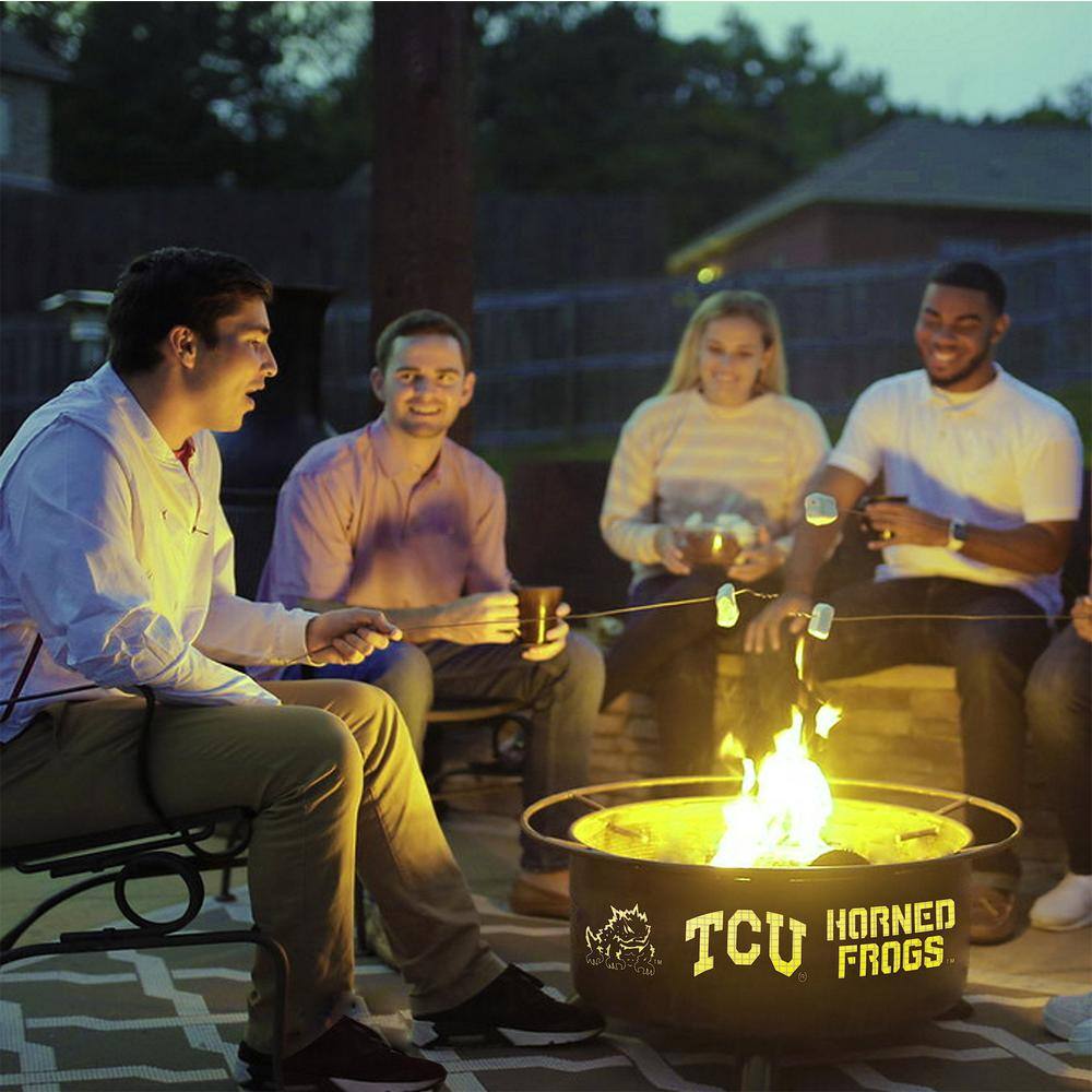 TCU 29 in. x 18 in. Round Steel Wood Burning Rust Fire Pit with Grill Poker Spark Screen and Cover F428