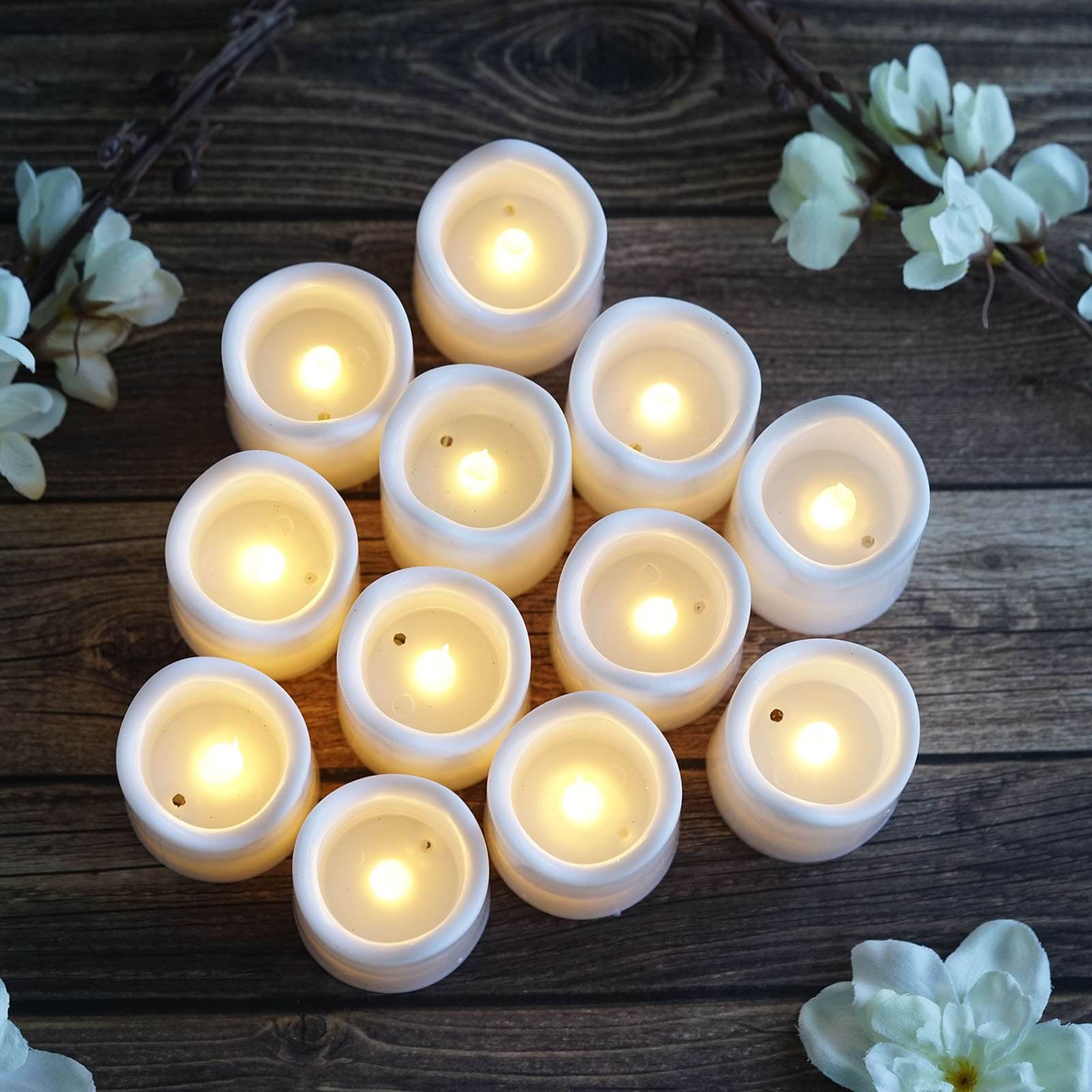 12 Pack Classic White Flameless LED Votive Candles, Battery Operated Reusable Candles