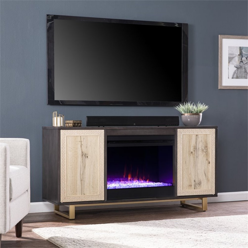 Bowery Hill Transitional Wood Color Changing Fireplace in Brown   Contemporary   Entertainment Centers And Tv Stands   by Homesquare  Houzz