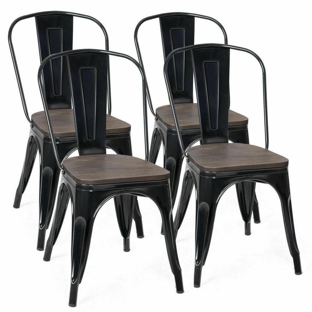 Boyel Living Set of 4 Metal Dining Chair Stackable with Wood Cushion in Black  Coffee HYSN-66013BK