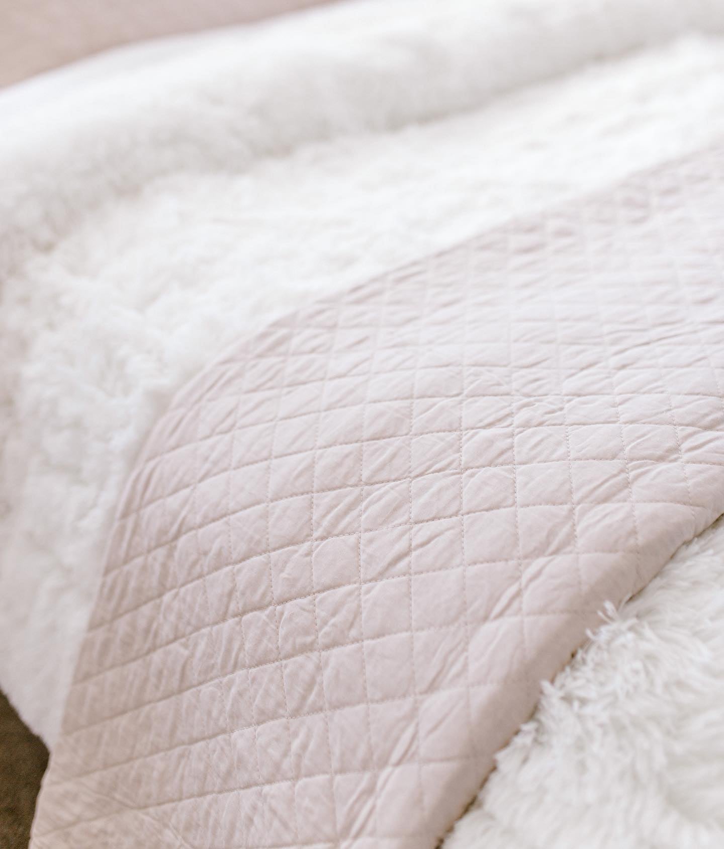 Bedding Bundle: Emma Faux Fur Comforter Set + Ava Diamond Quilt Set