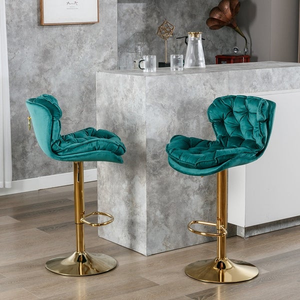 Swivel Bar Stools Set of 2， Velvet Counter Height Adjustable Barstools with Metal Legs， Dining Bar Chairs