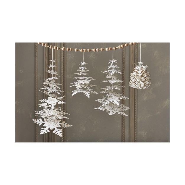 Tagltd Whimsical White Paper Snowflake Shaped Christmas Winter Tree With Metallic Gold Accents Hanging Wall Decorations Small 5 0 X 6 37 X 6 37 In