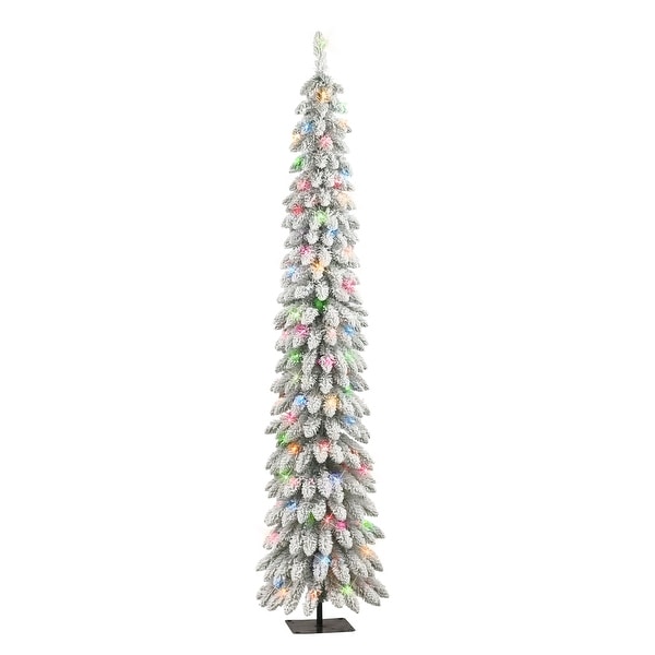 Puleo International 7 ft PreLit Flocked Artificial Alpine Pencil Tree