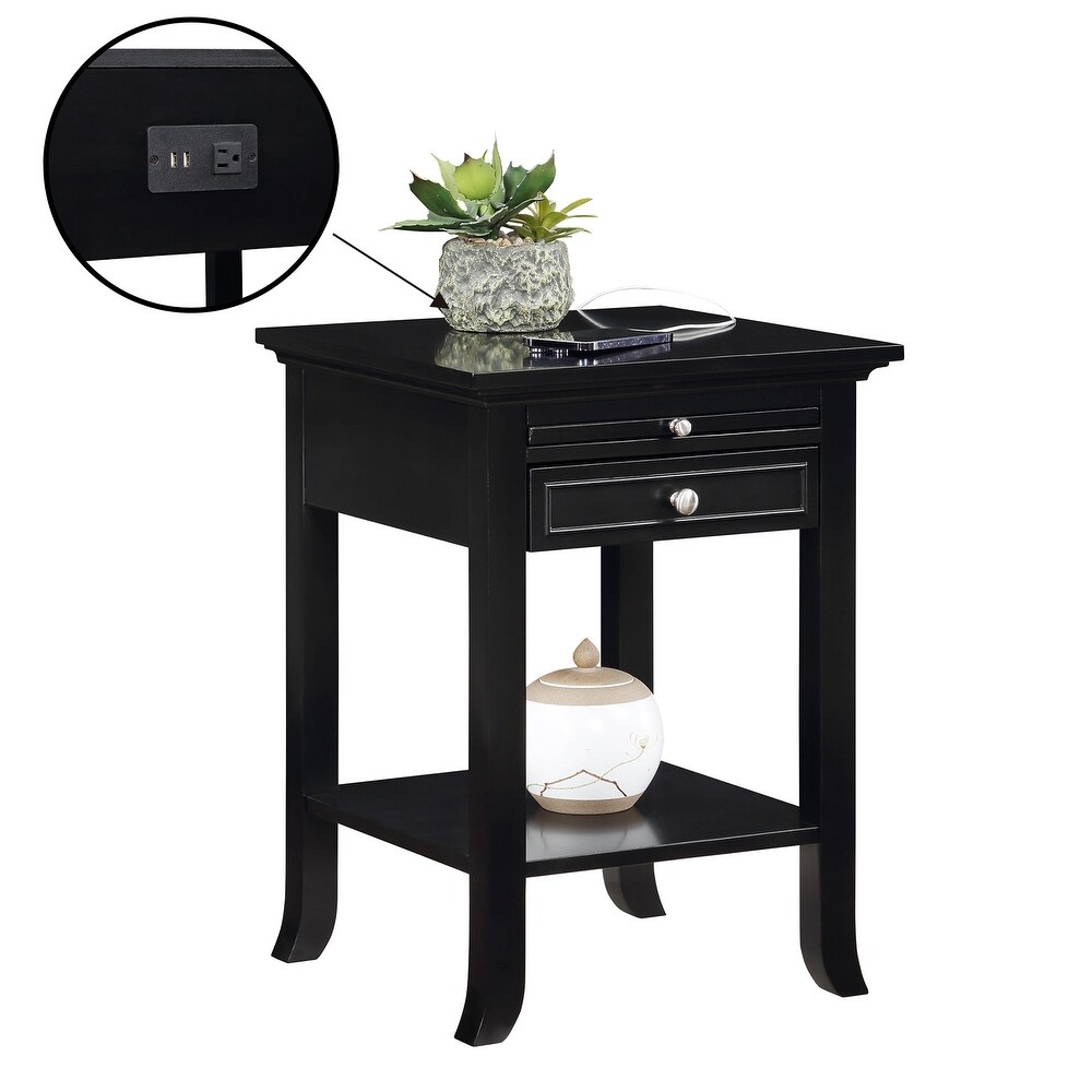 American Heritage Logan 1 Drawer End Table with Charging Station and Pull Out Shelf