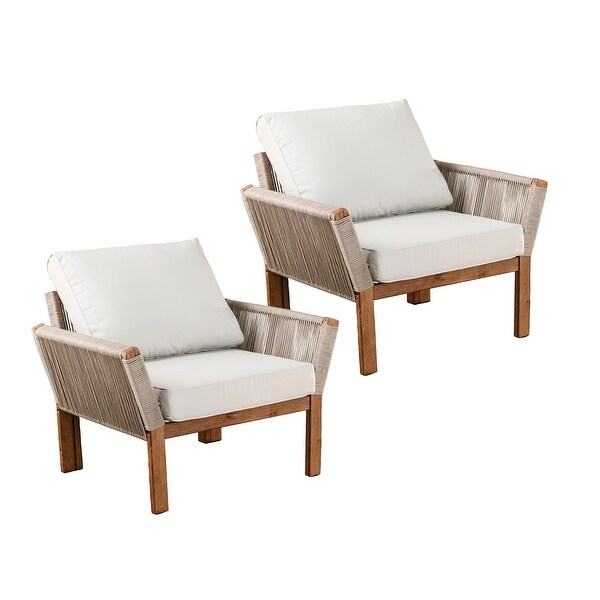 SEI Furniture Belen Natural Acacia Wood Outdoor Club Chair with Cushions (Set of 2)