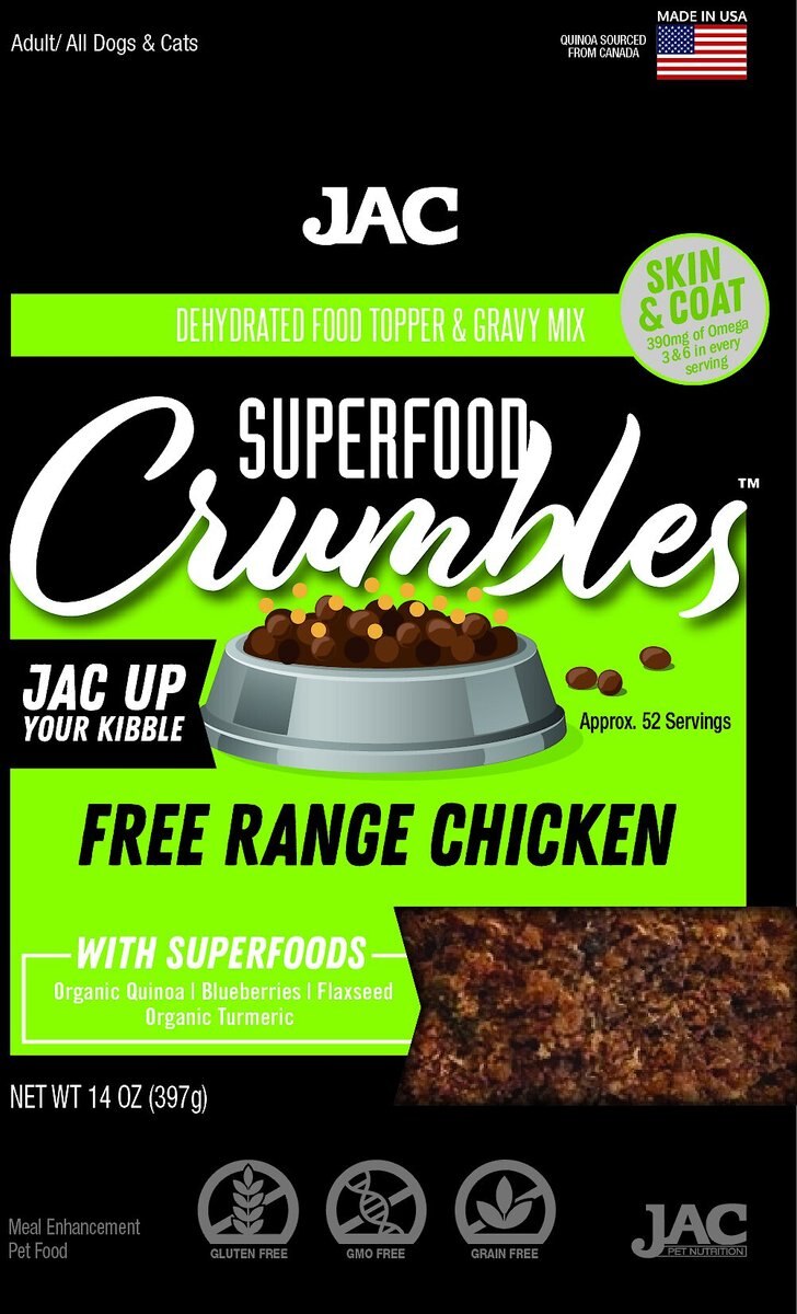 JAC Pet Nutrition Free Range Chicken Dehydrated  Superfood Dog and Cat Meal Topper