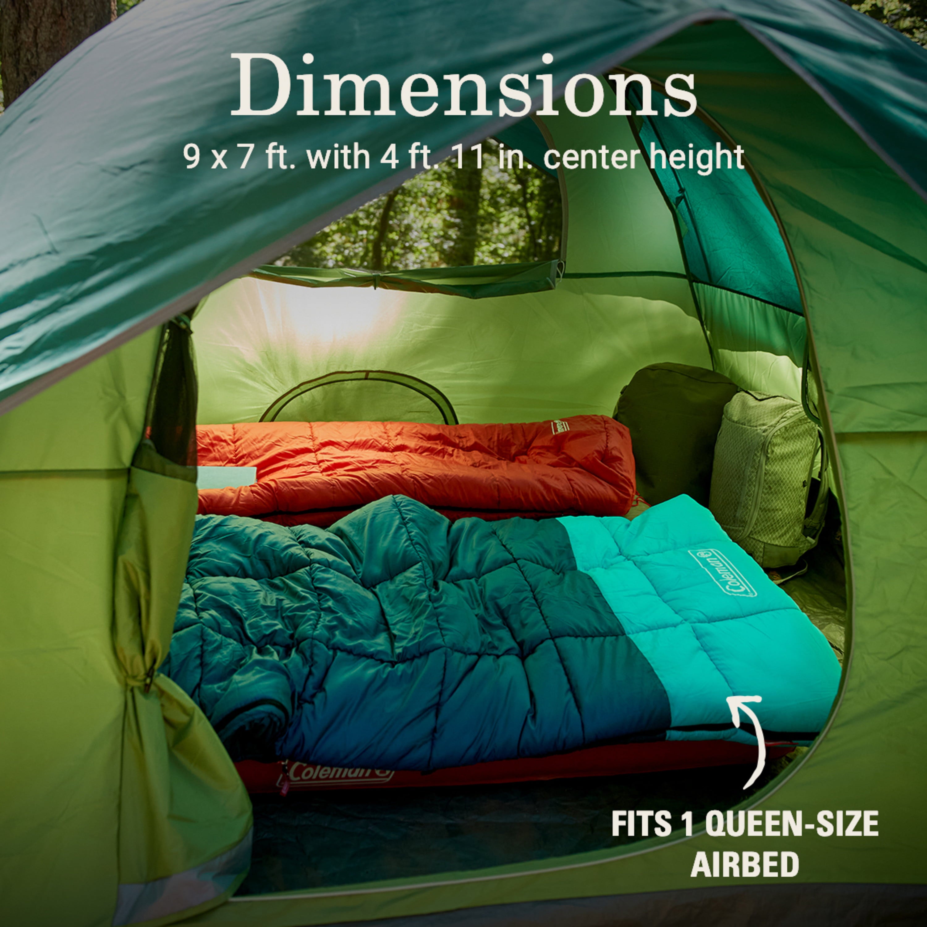 Coleman Sundome 4-Person， 9 x 7 x 4 feet， WeatherTec， Camp Tent， Spruce Green