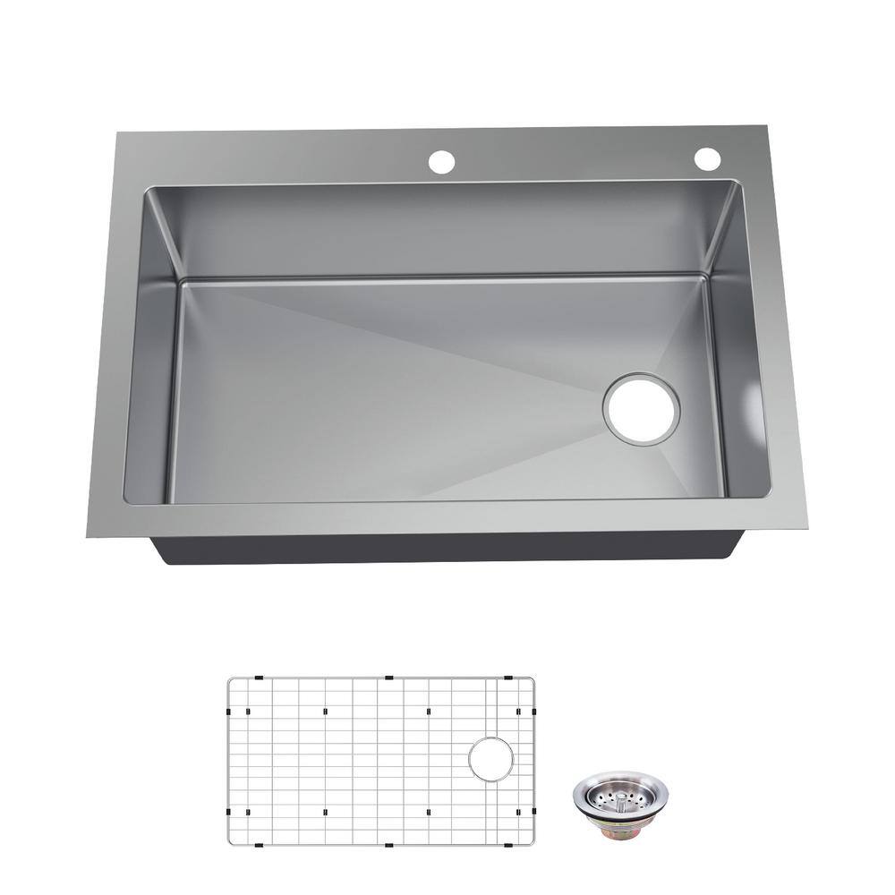 Glacier Bay Tight Radius Drop-InUndermount 18G Stainless Steel 33 in. Single Bowl Kitchen Sink with Accessories VDR3322A1ACC