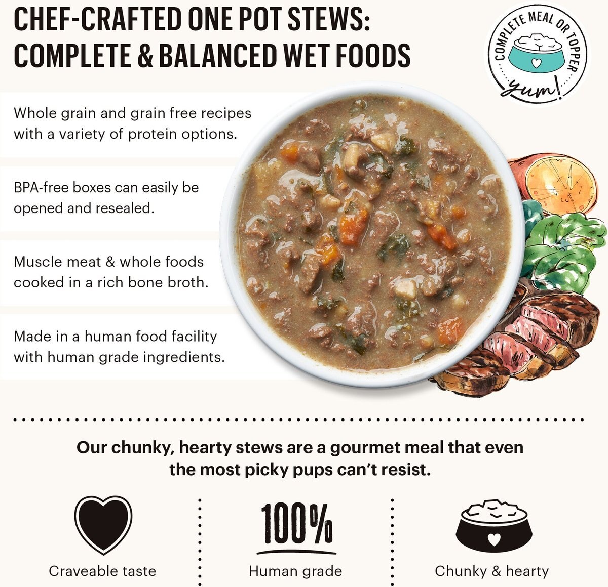 'The Honest Kitchen One Pot Stew Braised Beef and Lamb Stew with Green Beans and Sweet Potatoes Wet Dog Food， 10.5-oz bag， case of 6