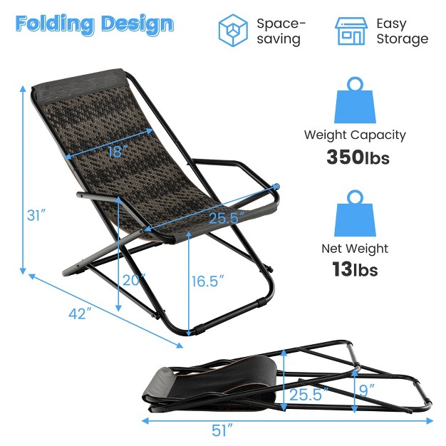 Costway Patio Folding Rattan Sling Chair Rocking Lounge Chaise Armrest Garden Portable