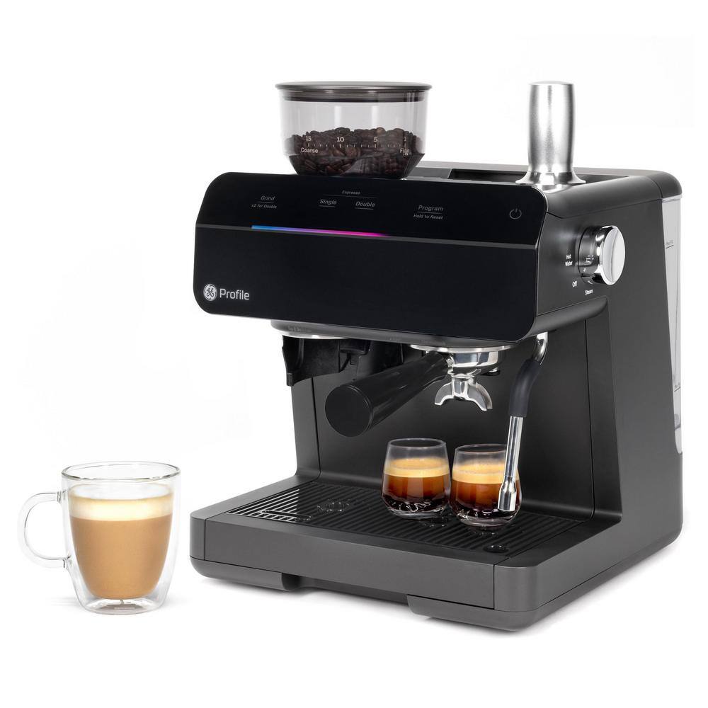 GE Profile 1- Cup Semi Automatic Espresso Machine in Black with Built-in Grinder Frother Frothing Pitcher and WiFi Connected P7CESAS6RBB