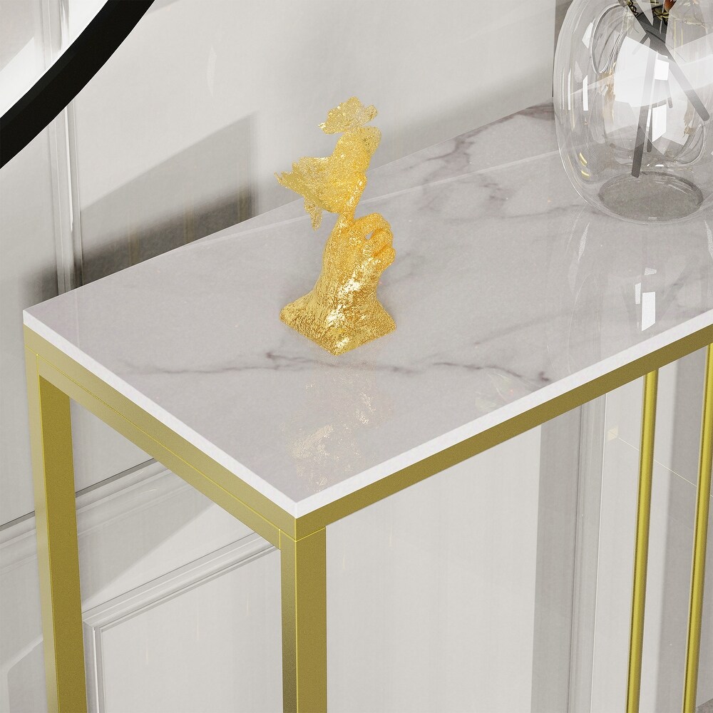 Luxury Sintered Stone Entryway Entry Gold Frame Console Table   39\