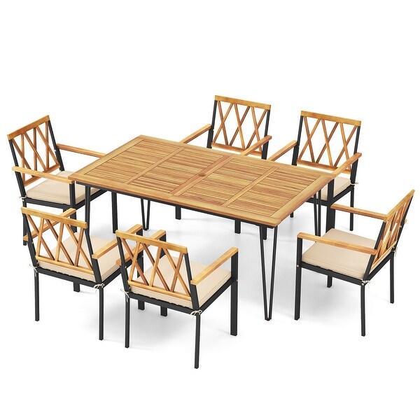 Gymax 7 PCS Patio Dining Set w/ 2'' Umbrella Hole and Seat Cushions