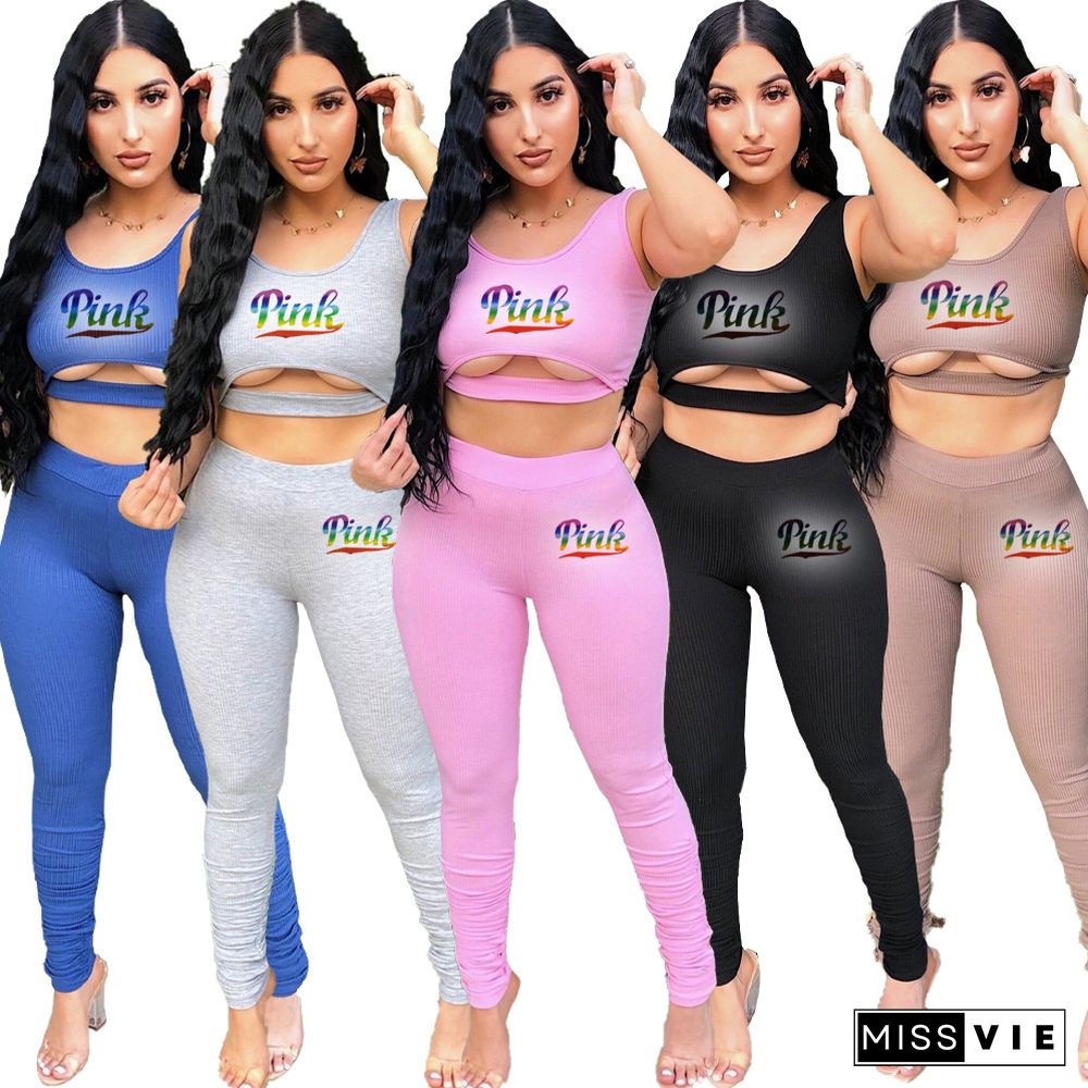 Cut Out Tank Crop Top Skinny Joggers Pants Set