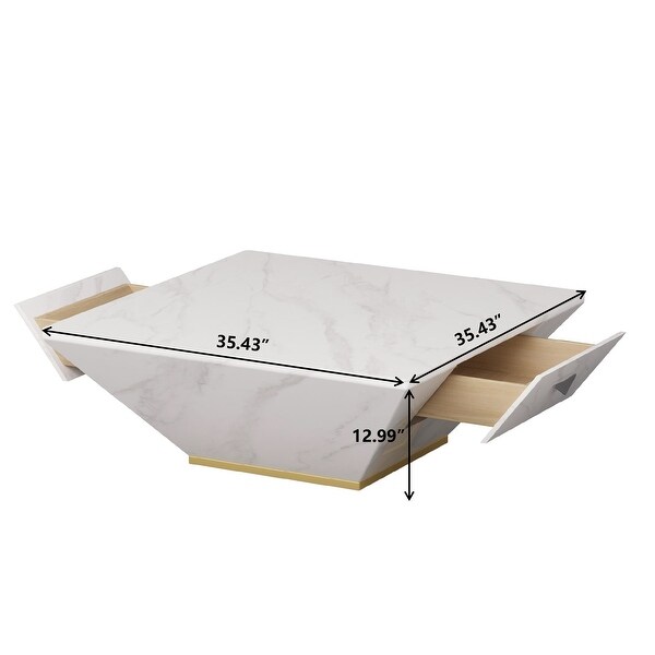 Modern Square Drum Coffee Table， Trapezoid White Marble Coffee Table For Living Room