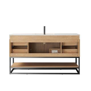 ROSWELL Alistair 60B in. W x 22 in. D x 33.9 in. H Single Sink Bath Vanity in North American Oak with White Grain Stone Top 889060BS-NO-GWN