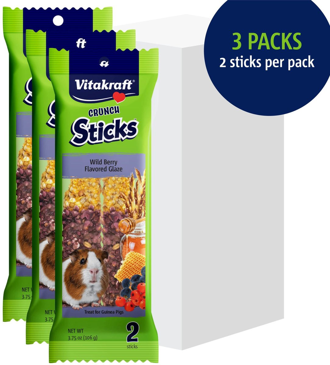 Vitakraft Crunch Sticks Wild Berry and Honey Guinea Pig Chewable Treats